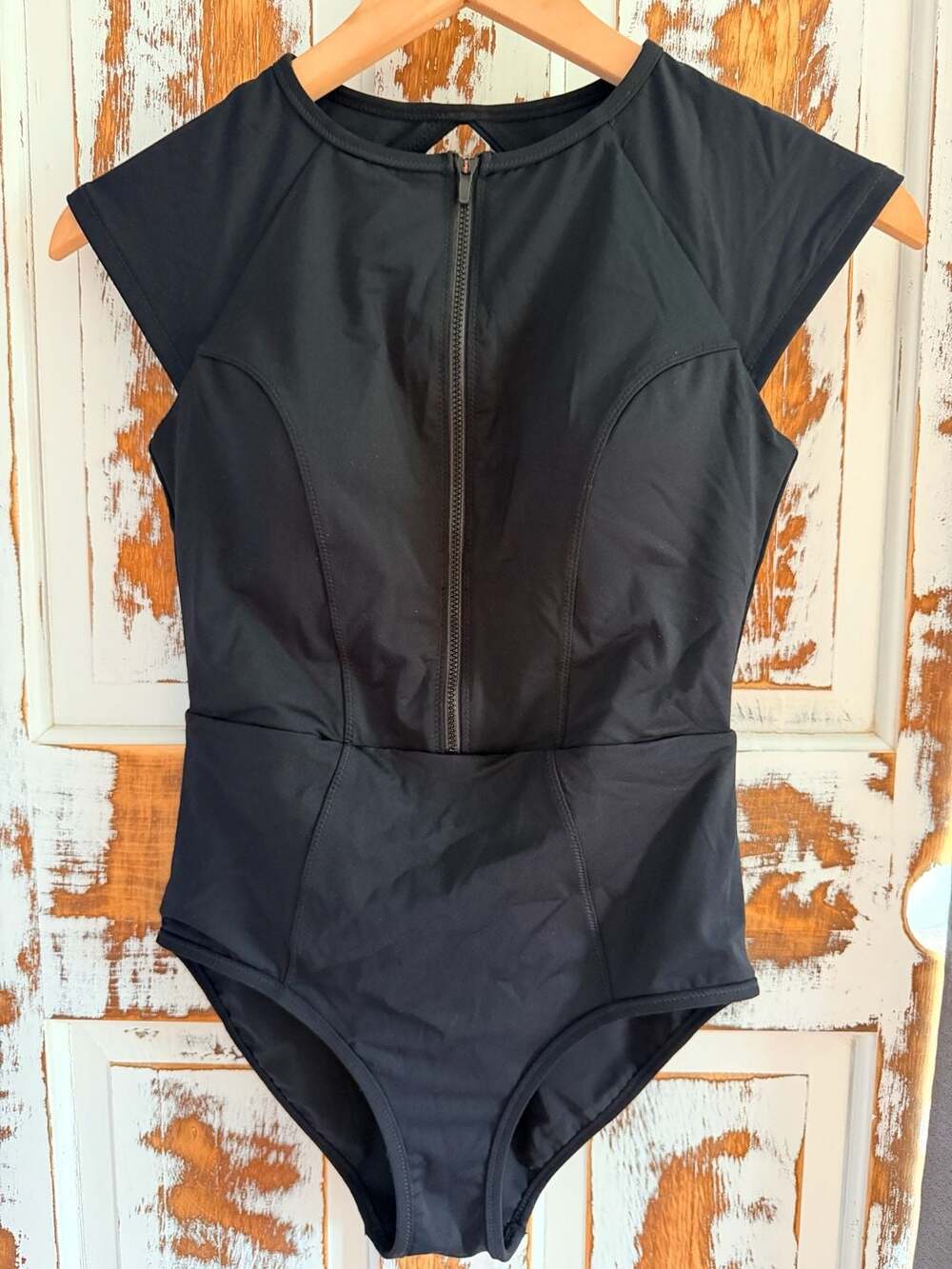 Athleta Cortes Zip-Front Cap Sleeve One-Piece Swimsuit
